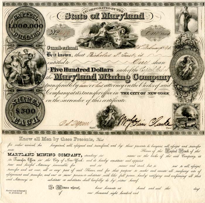 Maryland Mining Co. - Fabulous Mining Stock Certificate